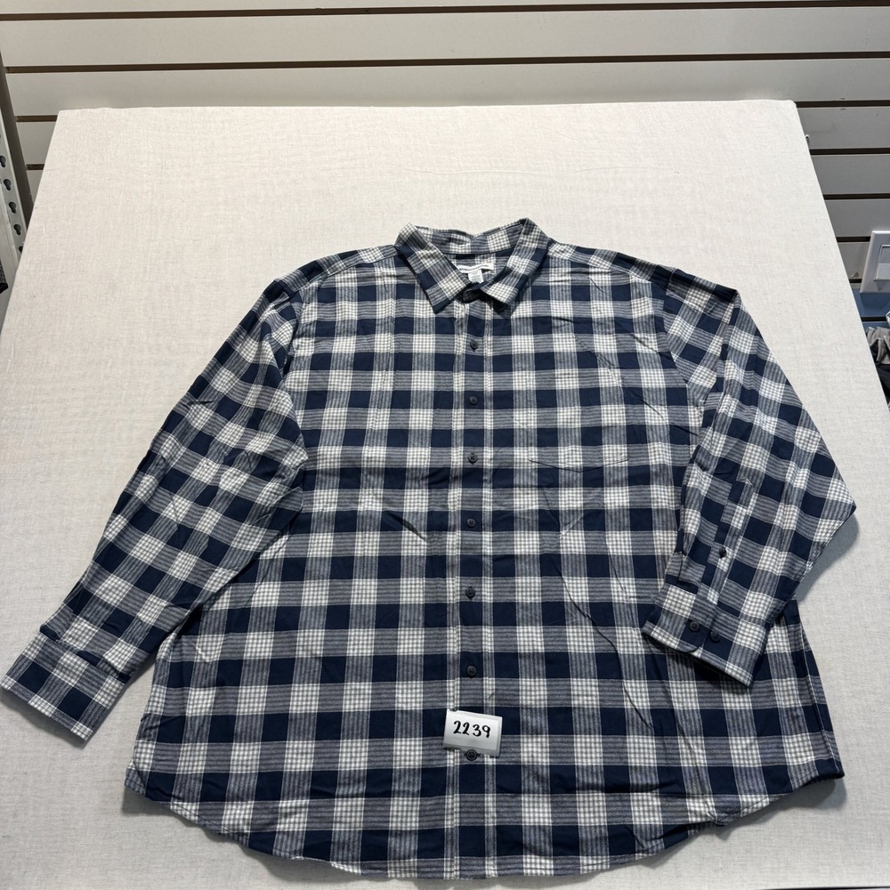 Amazon Essentials‎ Button Down Shirt Mens 2XL Blue Plaid Excellent